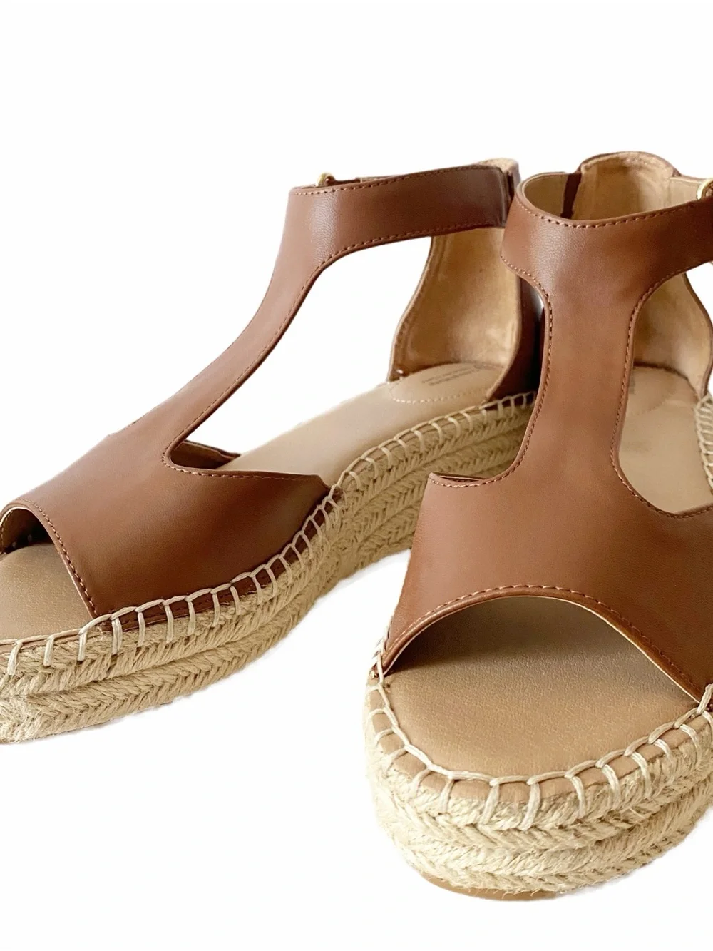 Giani Bernini CAYLAA wedge espadrille sandal saddle brown smooth vegan leather